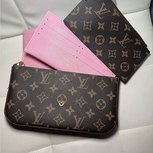 Louis Vuitton Brown Monogram & Pink Interior Wallet Set